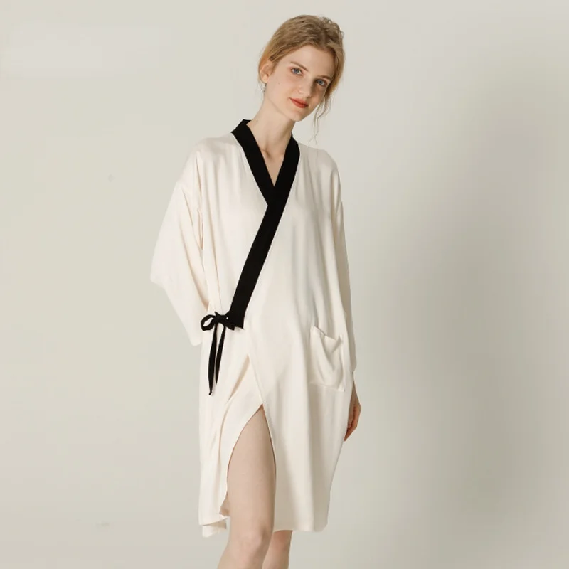 

Viscose Women White Color Kimono Robe Female Long Sleeve Autumn Women Sleepwear Clothes Kimono Homewear Fluffy Robe