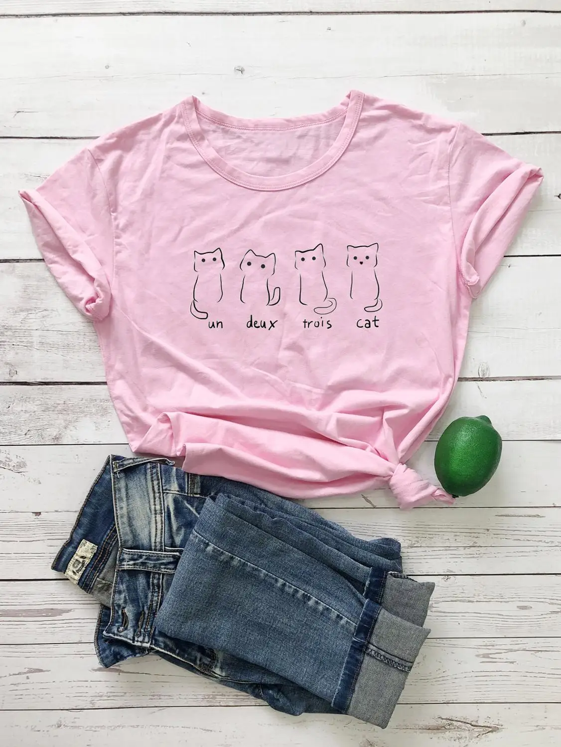 Kawaii cute Un Two Three Cat Футболка 100% хлопок смешная унисекс женщины Графический уличный