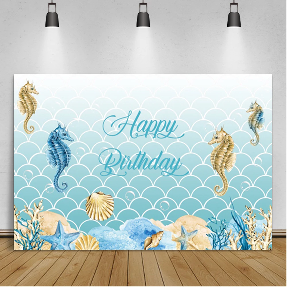 

Laeacco фон для аквариума с днем рождения морская лошадь ракушки морские звезды фото портрет на заказ фотографический фон для фото