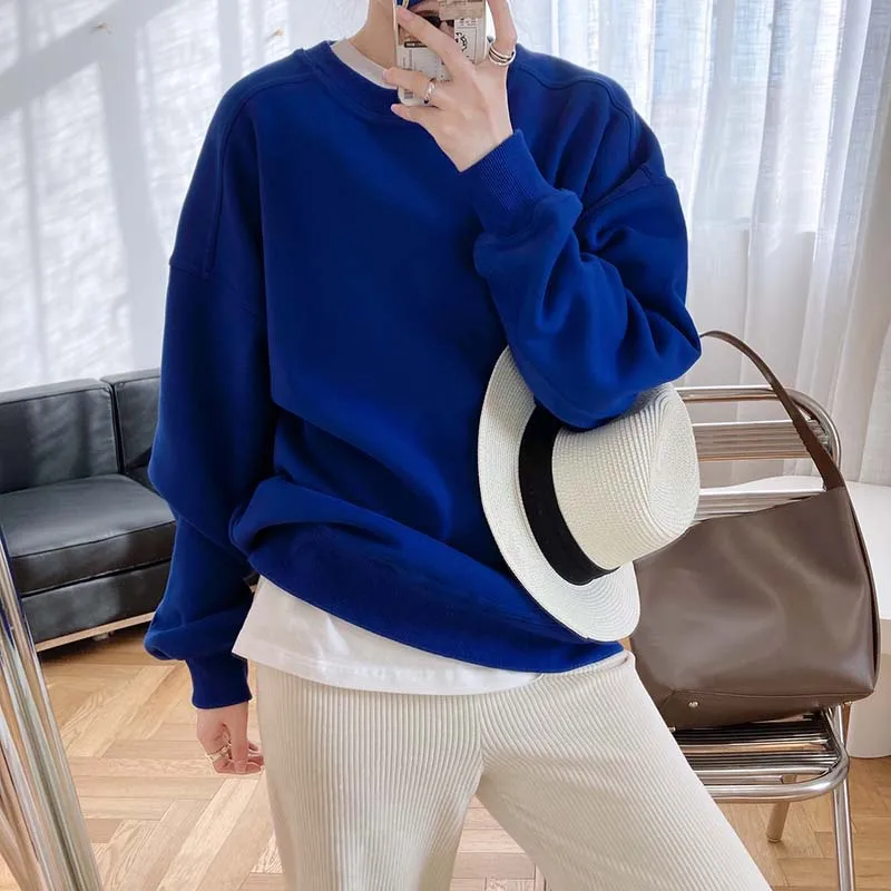 

Luxi of loose pullover thickening plus velvet sweater women's autumn and winter 2020 new ins lazy round neck top 295