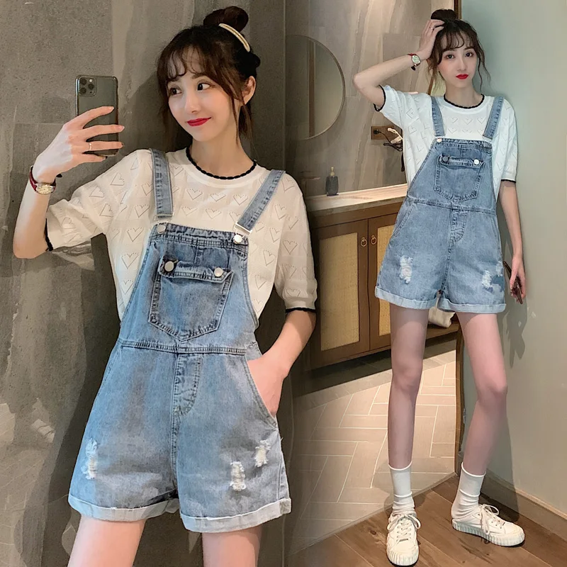 

Ladies Overalls Denim Sleeveless Jumpsuit Blue Jeans Women Street Style Romper Shorts Girl Fashion Casual Loose Playsuit Elegant