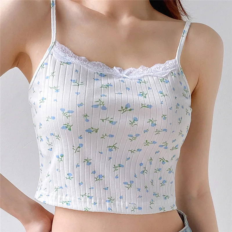 Летний жилет с цветочным принтом Kintted Camis женские топы на бретельках женская
