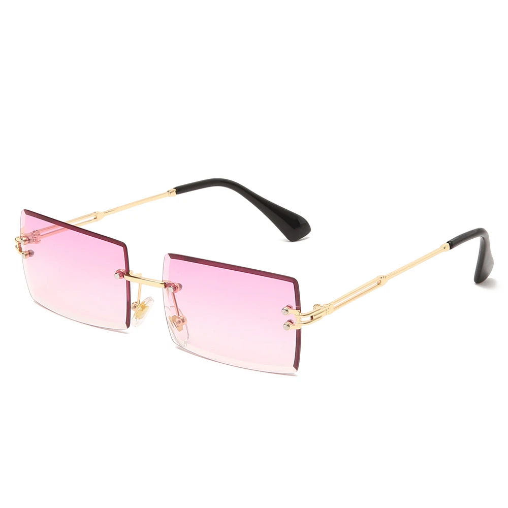 

Mode Vierkante Randloze Zonnebril Nieuwe Vrouwen Kleine Zonnebril Shades Luxe Merk Metalen Zonnebril UV400 Eyewear