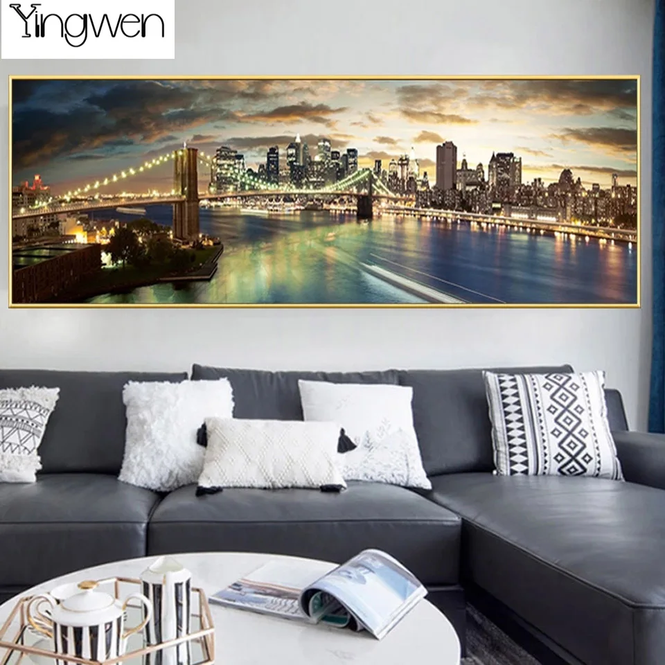 

5D Diamond Painting DIY Brooklyn Bridge Night Landscape Full Diamond Embroidery Cross Stitch Kits Mosaic Home Decor Gifts Crafts