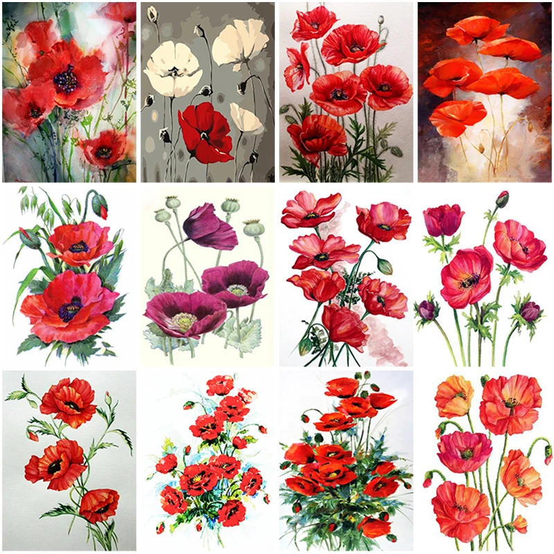 

5D Diamond Painting Poppy Flowers Full Square Drill Diamond Embroidery Cross Stitch Rhinestone Floral Picture Home Decoration