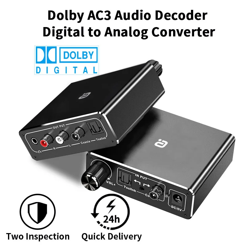 

AC3 192kHz HiFi Audio-Decoder DAC With Volume Control Optical Coaxial RCA 3.5mm Digital to Analog Audio Converter Adapter DA500