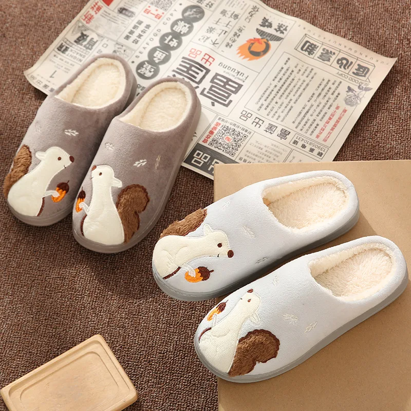 Cute Squirrel Women Winter Home Slippers Cartoon Animal Soft Warm House Shoes Memory Foam Girl Boys Indoor | Обувь