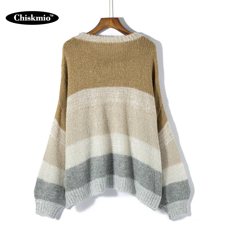 

Chiskmio Mohair Knitted Sweater Women Plus Size Striped Pullover Casual Long-Sleeved Knitting Tops Ladies Korean Knitwear
