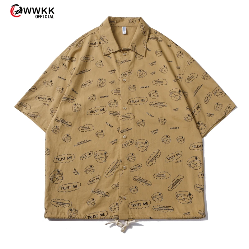 

WWKK Summer Short-sleeved Shirts Men's Fashion Printed Casual Shirts Men Streetwear Korean Loose Shirts Mens Hawaiian Shirts