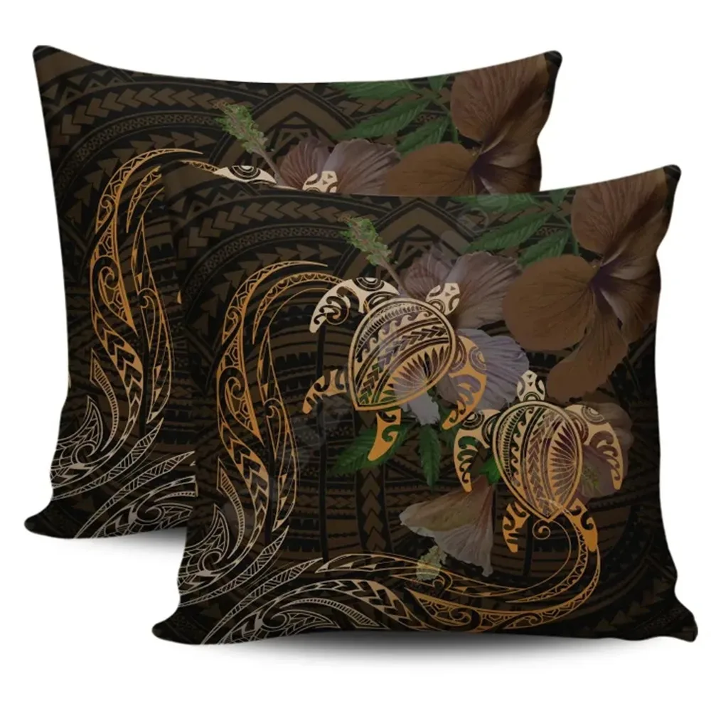 

Hawail Couple Turtle Hibiscus Polynesian Pillow Covers Pillowcases Throw Pillow Cover Home Decoration Double-sided Printing