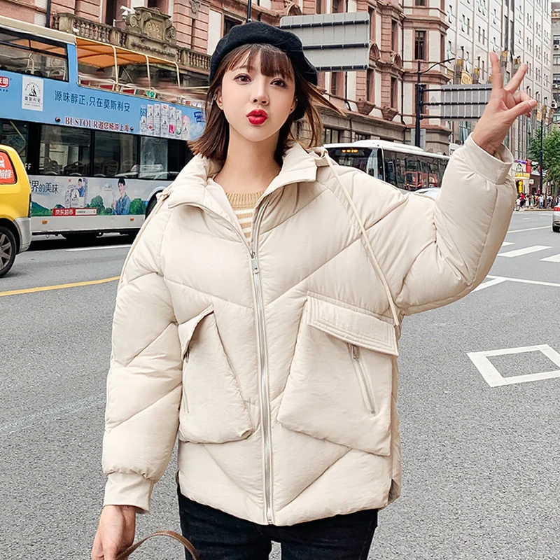 2019 зимняя женская короткая куртка с капюшоном Женская парка воротником-стойкой и