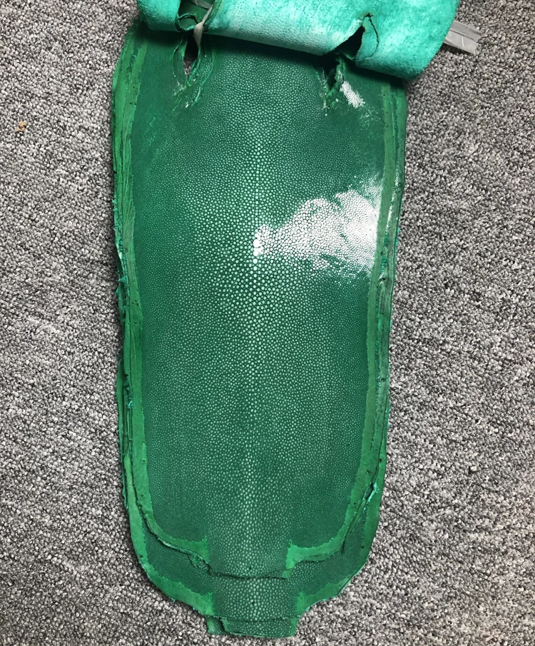 

green polished Genuine Rare special skin natural pearl fish leather devil fish skin,big size Manta Ray Fish Skin for bag belt