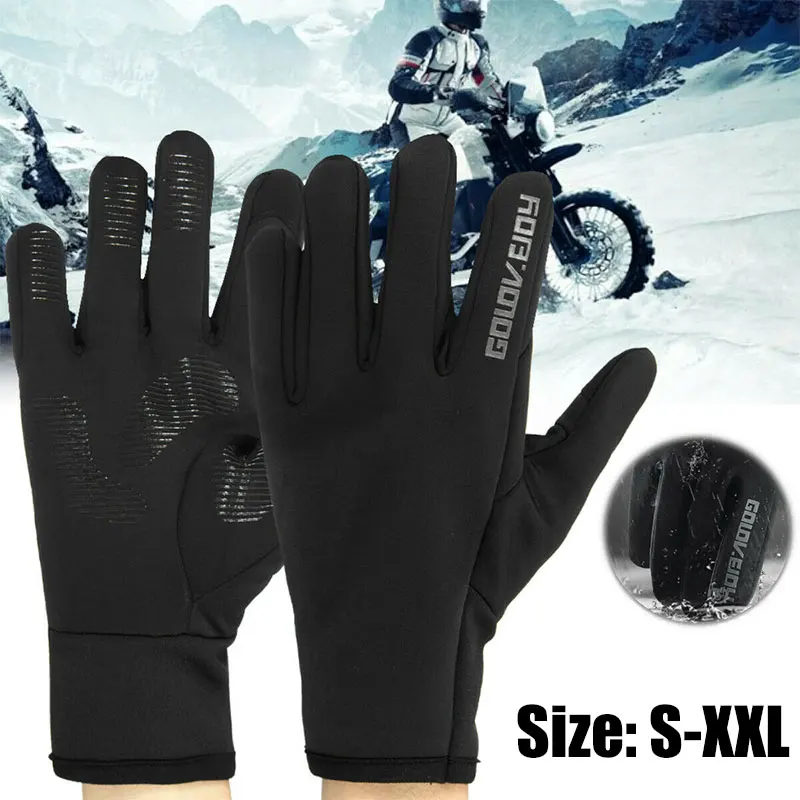 

Black Spandex Male Riding Gloves Thickening Waterproof Motorcycle Gloves Thermal Outdoor Protective Glove Windproof