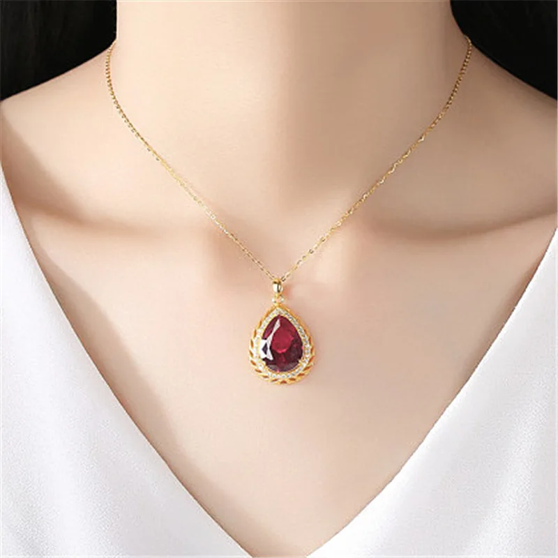 Роскошное позолоченное красное хрустальное ожерелье принцесса свадебное