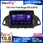 Автомагнитола QLED, 6 ГБ + 128 ГБ, Восьмиядерный процессор, Android 1280, 720*10,0, GPS-навигация, проигрыватель для Ford Kuga 2 Escape 3 2012-2019, 2 Din, DVD