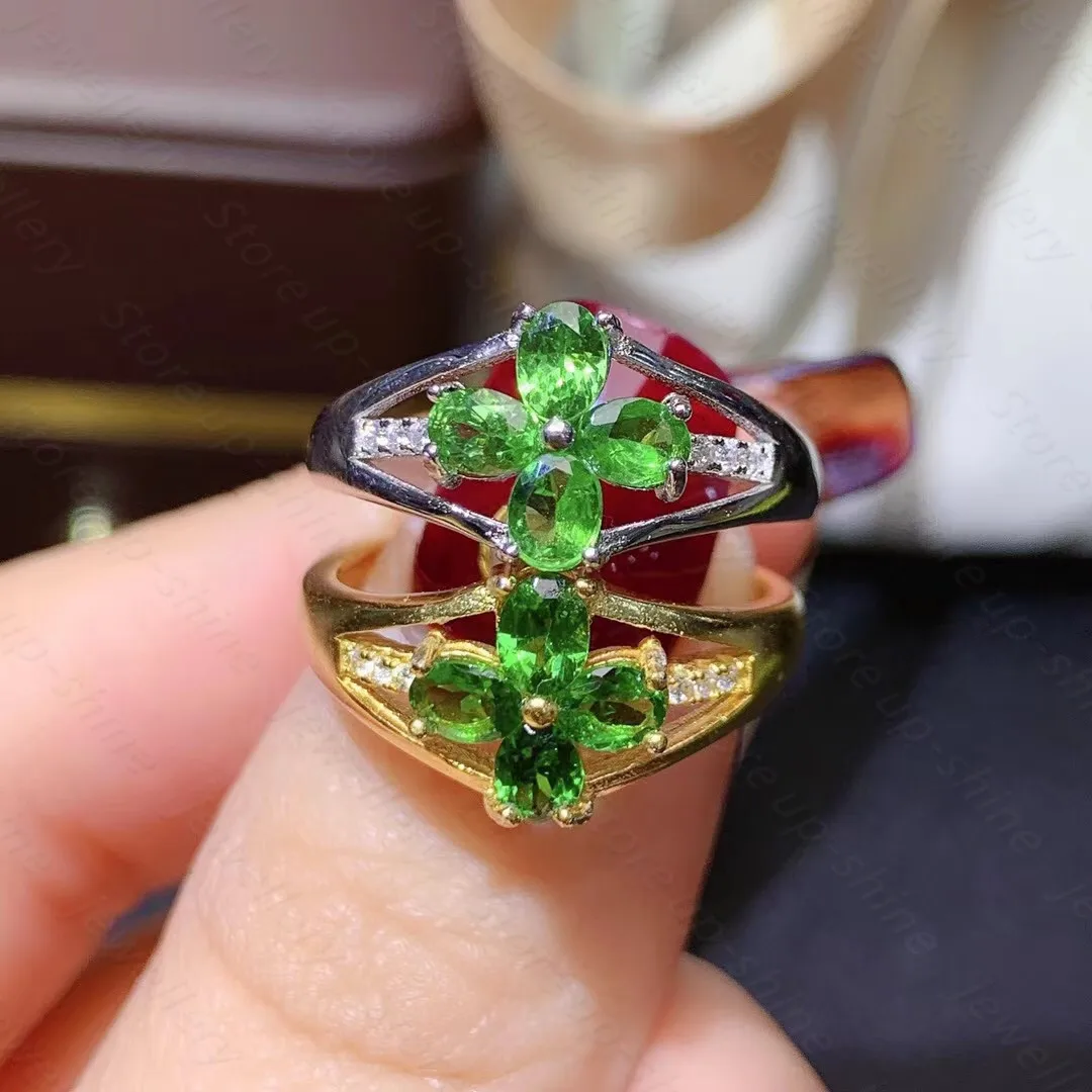 Натуральный кольцо с цаворитом 925 серебро Для женщин свежий простой и