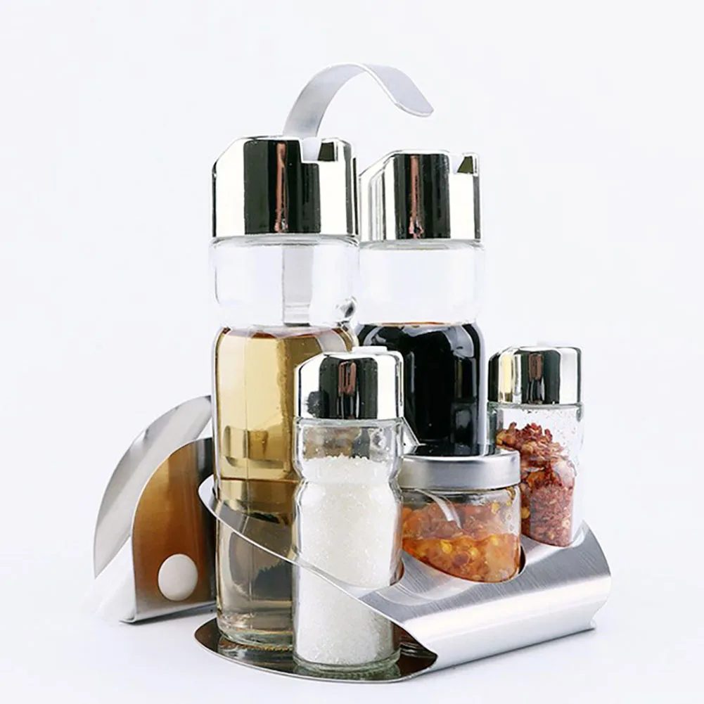 New Arrival 5Pcs Kitchen Glass Spices Bottles Toothpick Holder Seasoning Storage Rack Set | Дом и сад
