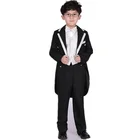 Костюмы для смокинга с цветами для мальчиков, комплект одежды, детский официальный блейзер для свадьбы, Детский пиджак с ласточкиным хвостом, жилет, брюки, рубашка, галстук, 5 шт.компл.