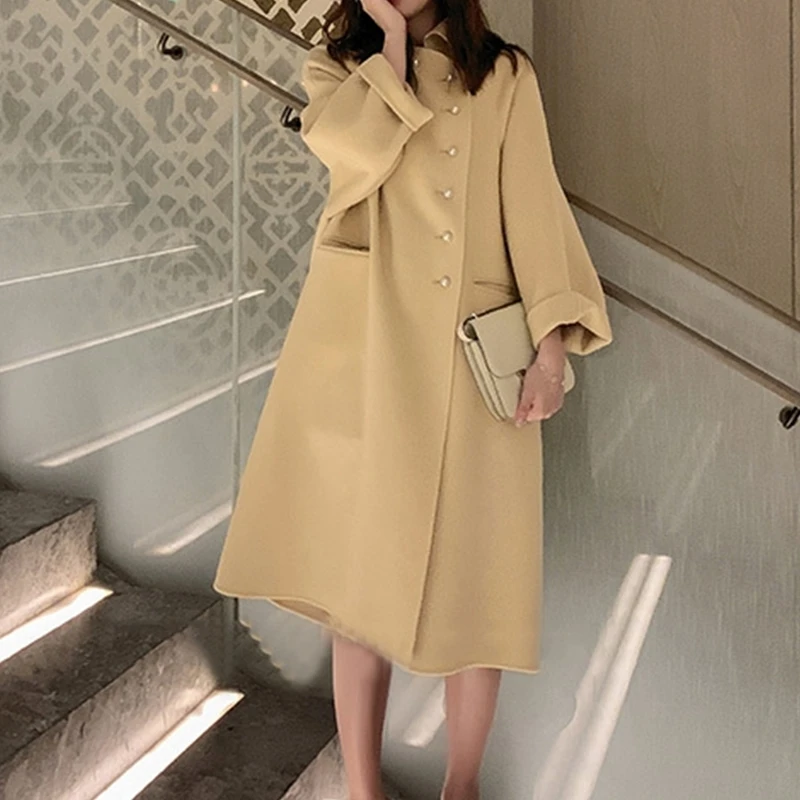 

2020 new long double-sided woolen woolen cloth coat doll collar fashion A line loose straight ladies single-breasted warm winter