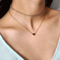 fashion rhinestone sexy heart sparkle clavicle trinket silver gold neckline pendant neck womens layered necklace