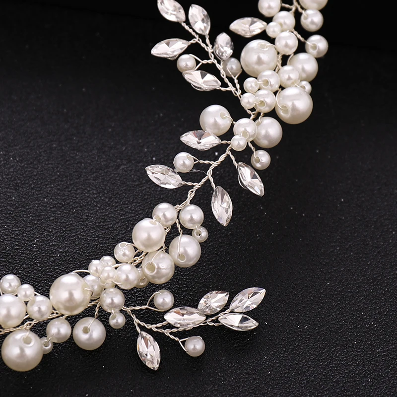Модные свадебные аксессуары для волос Серебряный цвет лист Хрустальный жемчуг