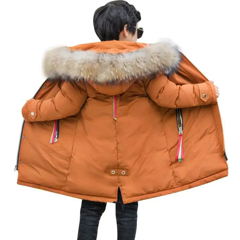 

High Quality Girls Boys Kids Winter Long Coat Thick Warm Big Fur Hoodies Coats Jakcets Girls Children Overcoat Clothes 3-14Y