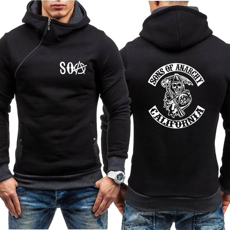 Мужская Флисовая Толстовка SOA Sons of anarchy теплая кофта на молнии с принтом черепа
