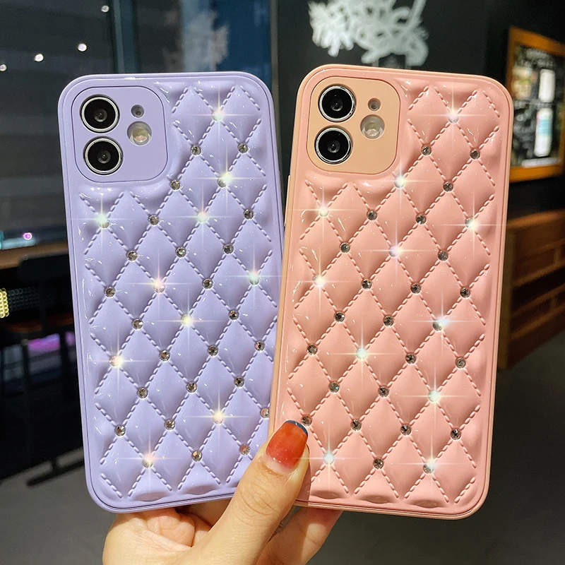 

Luxury brand Lambskin Flash drilling soft leather Phone Case For apple iPhone 12 Pro Max 7 8 Plus X XS XR 11 SE 2 10 Back Cover
