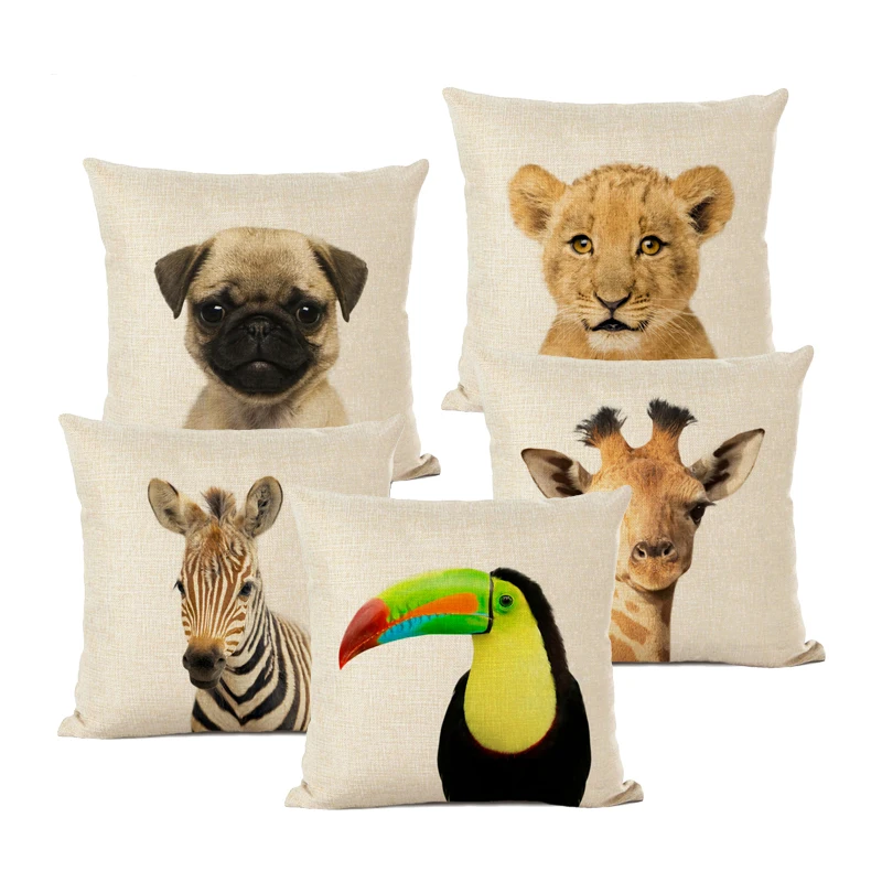 

Cartoon Animal Decoration Cushion Cover Home Sofa Decor Custom Linen Pillow Cover Cute Cute Dog Zebra Lion Throw Pillow Case