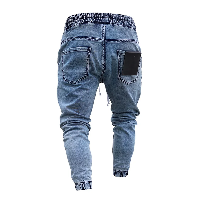 Men Jeans Pants Slim Fit Elastic Waist Jeans Casual Big Pockets Stretch Skinny Denim Pencil Pants Pantalones