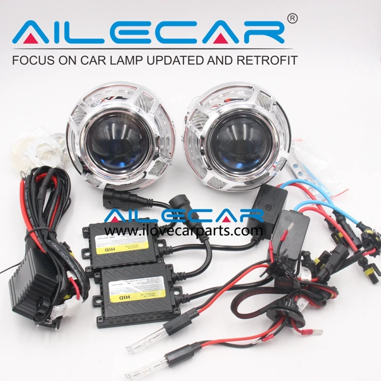 

car headlight retrofit projector hella5g RHD 3.0inch kit with panamera square shrouds white led angel eyes universal hid kit