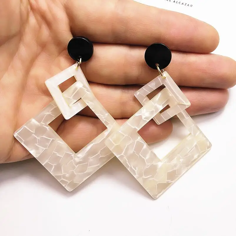 

Vintage Geometric Dangle Earrings Bohemian Acrylic Double Square Earrings For Women Gift Fashion Jewelry Statement Drop Earrings