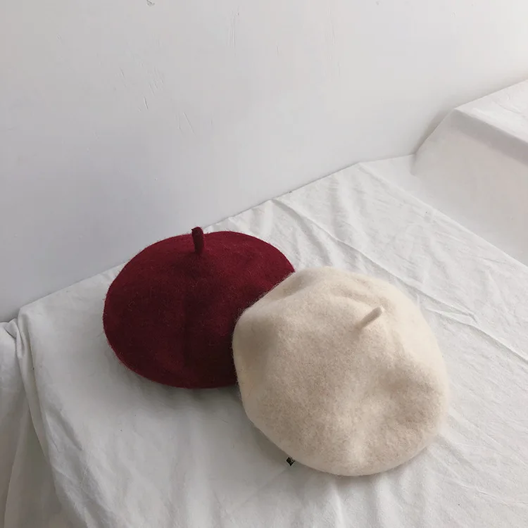 Осенне-зимний модный милый шерстяной берет для девочек От 2 до 6 лет Одноцветные