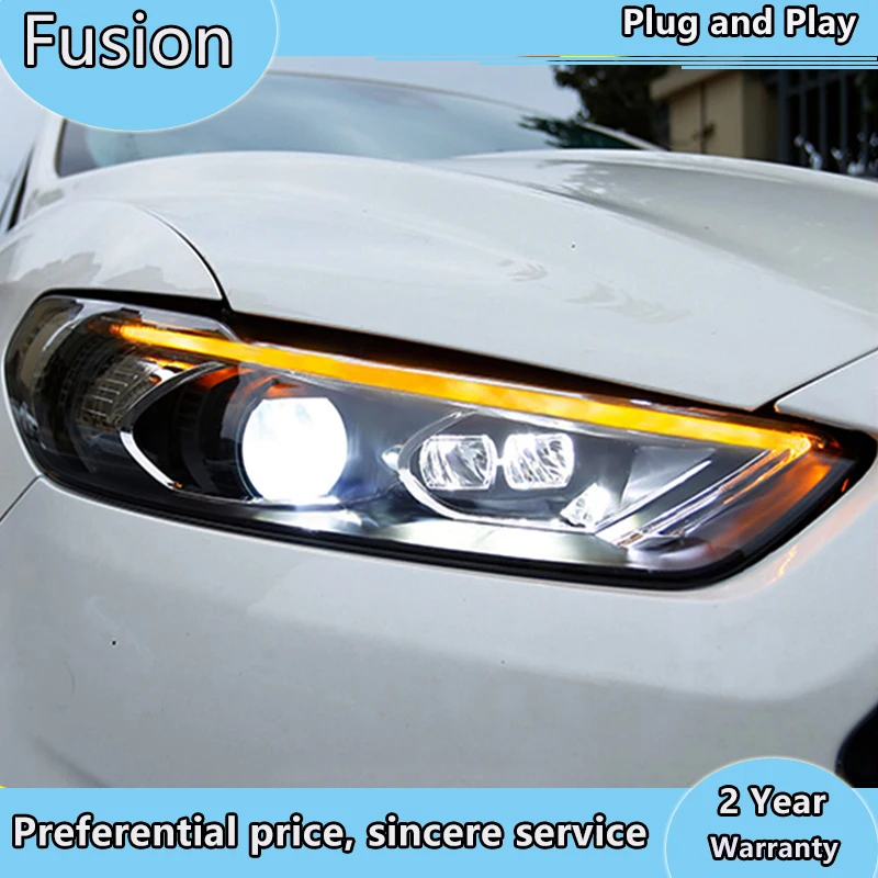 Тюнинг автомобильных фар для Ford Mondeo Fusion 2013 2016 светодиодные фары DRL ходовые огни Bi