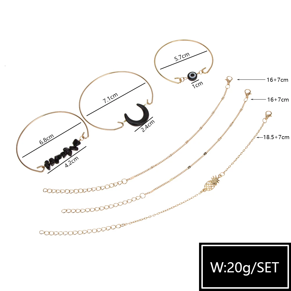6 PCS/set Bohemian Black Beads Chain Bracelets Bangles For Women Fashion Pineapple Moon Sets Jewelry Gift | Украшения и