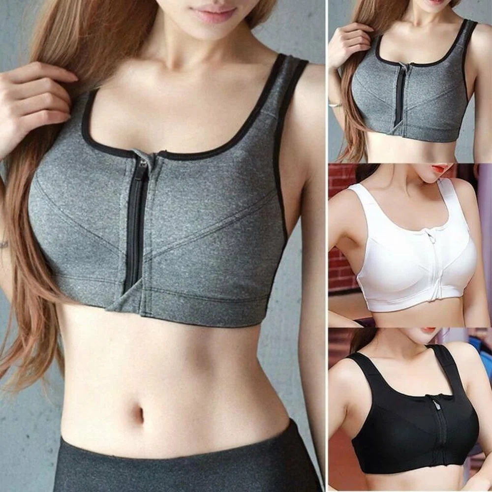 

Womens Zip Front Padded Sports Bra Seamless Fitness Running Yoga Crop Tops Vest