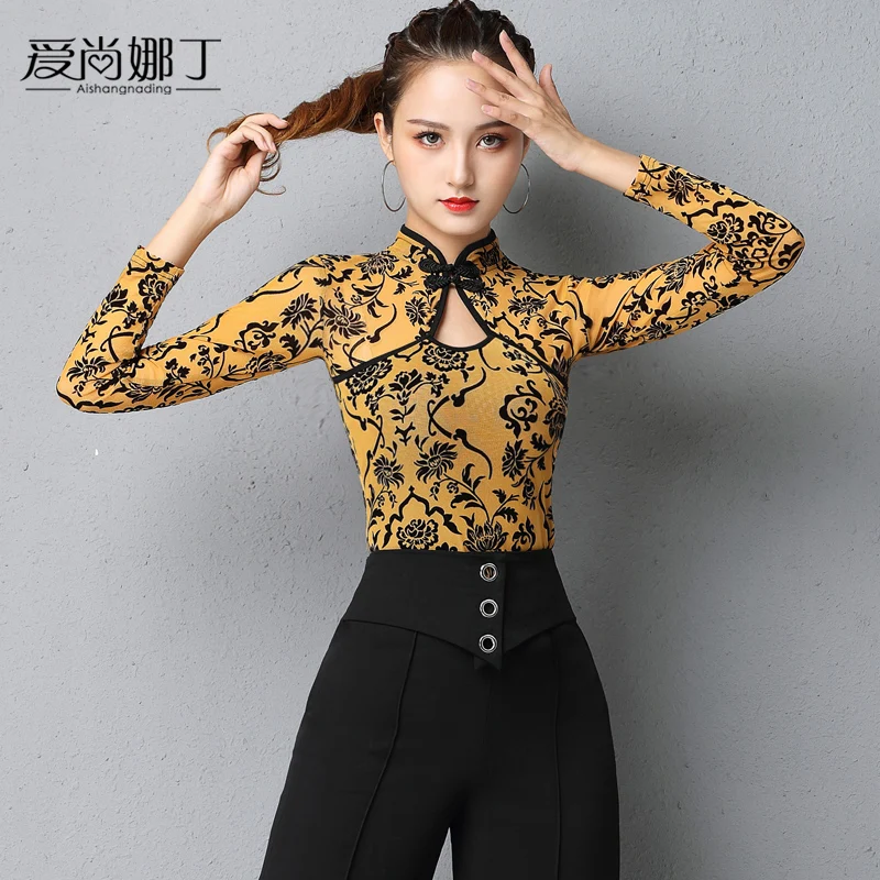 

Latin dance clothing adult new Latin dance national standard practice long sleeve latin TOP