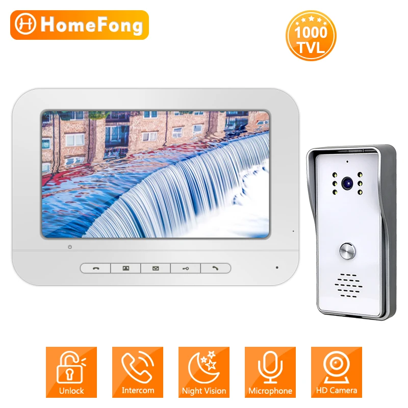 

Видеодомофон HomeFong, экран 7 дюймов, 1000 TVL, визуальный домофон, водонепроницаемая функция ночного видения, HD-камера, Визуальный дверной звонок