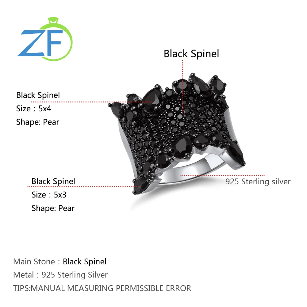 

GZ ZONGFA Design Shining Natural Black Spinel Fashion Personalized Jewelry 925 Sterling Silver Ring