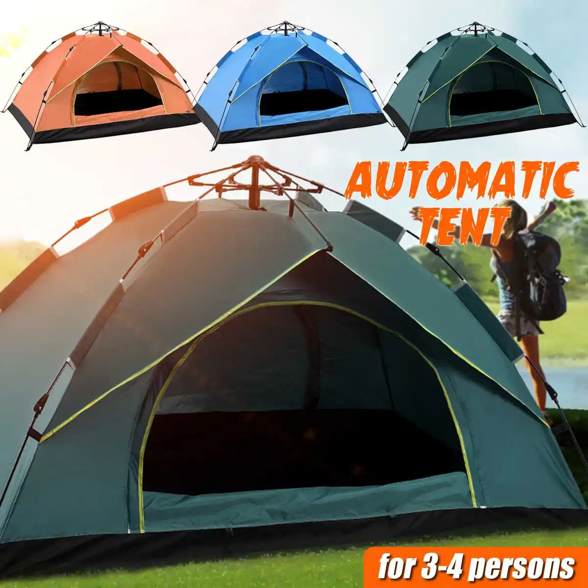 

3-4 Person Automatic Opening up Tent Camping Tent Easy Instant Setup Protable Backpacking for Sun Shelter Travelling Hiking