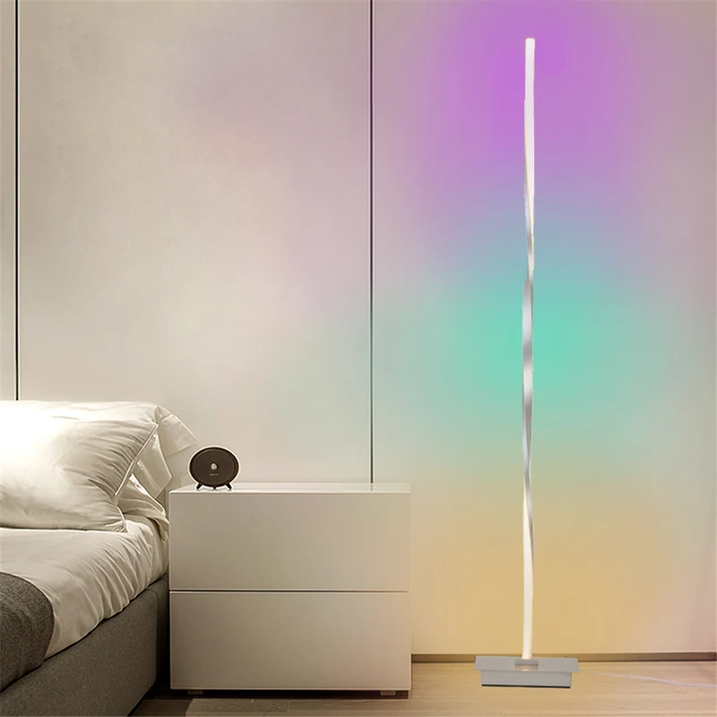 Современный RGB торшер 48 дюймов угловой черный серебряный стоячий светильник для