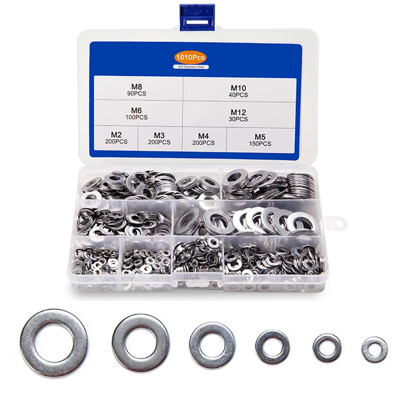Washer Set M2 M3 M4 M5 M6 M8 Stainless Steel Washer Flat Washers Ring Plain Washer Gaskets Assortment Kit GB97