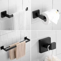 matte black 4 pieces bathroom accessories hardware stainless steel towel bar towel ring paper holder robe hook