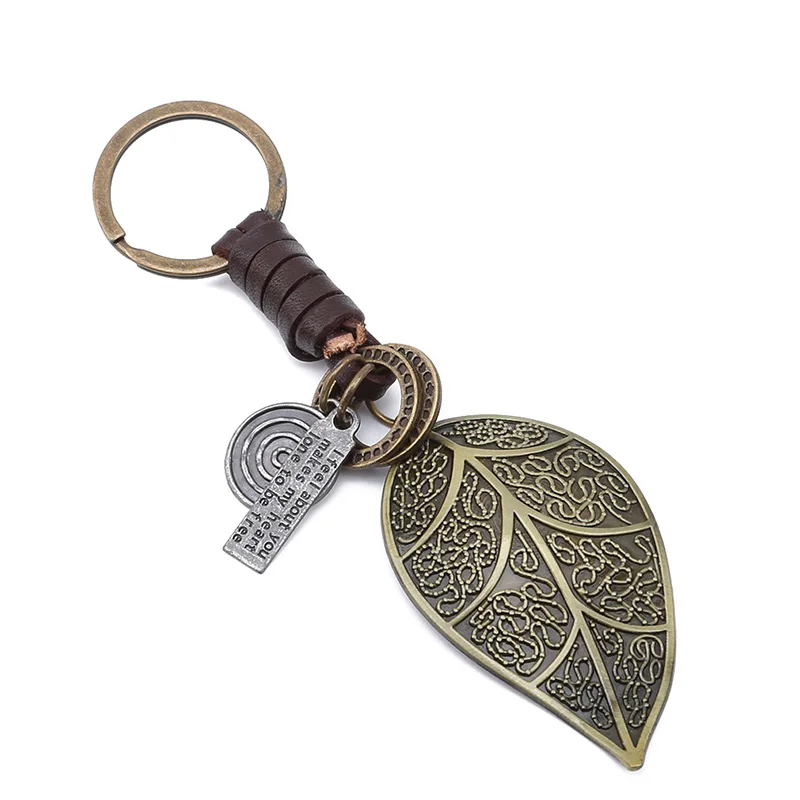 Креативный автомобильный брелок с листьями кожаные металлические автомобильные