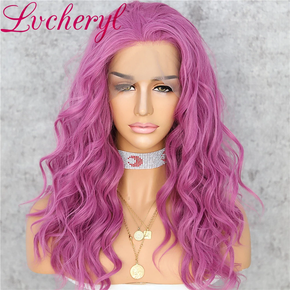 Короткие синтетические передние парики Lvcheryl фиолетовый цвет термостойкие из