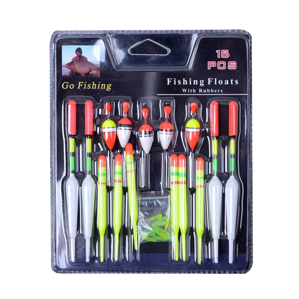 

15Pcs/Set Vertical Buoys Fishing Floats Assorted 3 Sizes Fishing Buoys for Sea Fishing Ice Fishing Angling Fishing Tackle