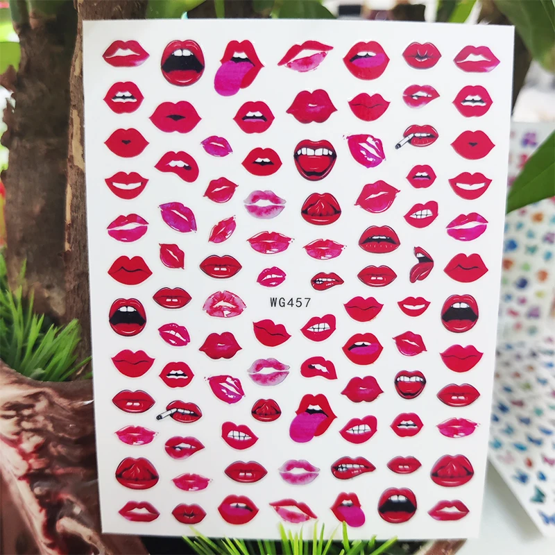 

3D Stickers for Nails Red Mouth Woman Lip Summer Design Nails Art Decoration Manicure Stickers Sliders Nail Foil Accessories