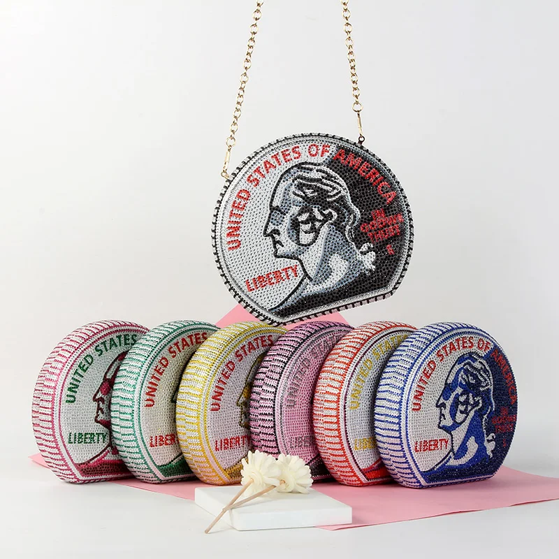 Новый дизайн роскошная цветная круглая монетница с бриллиантами для женщин