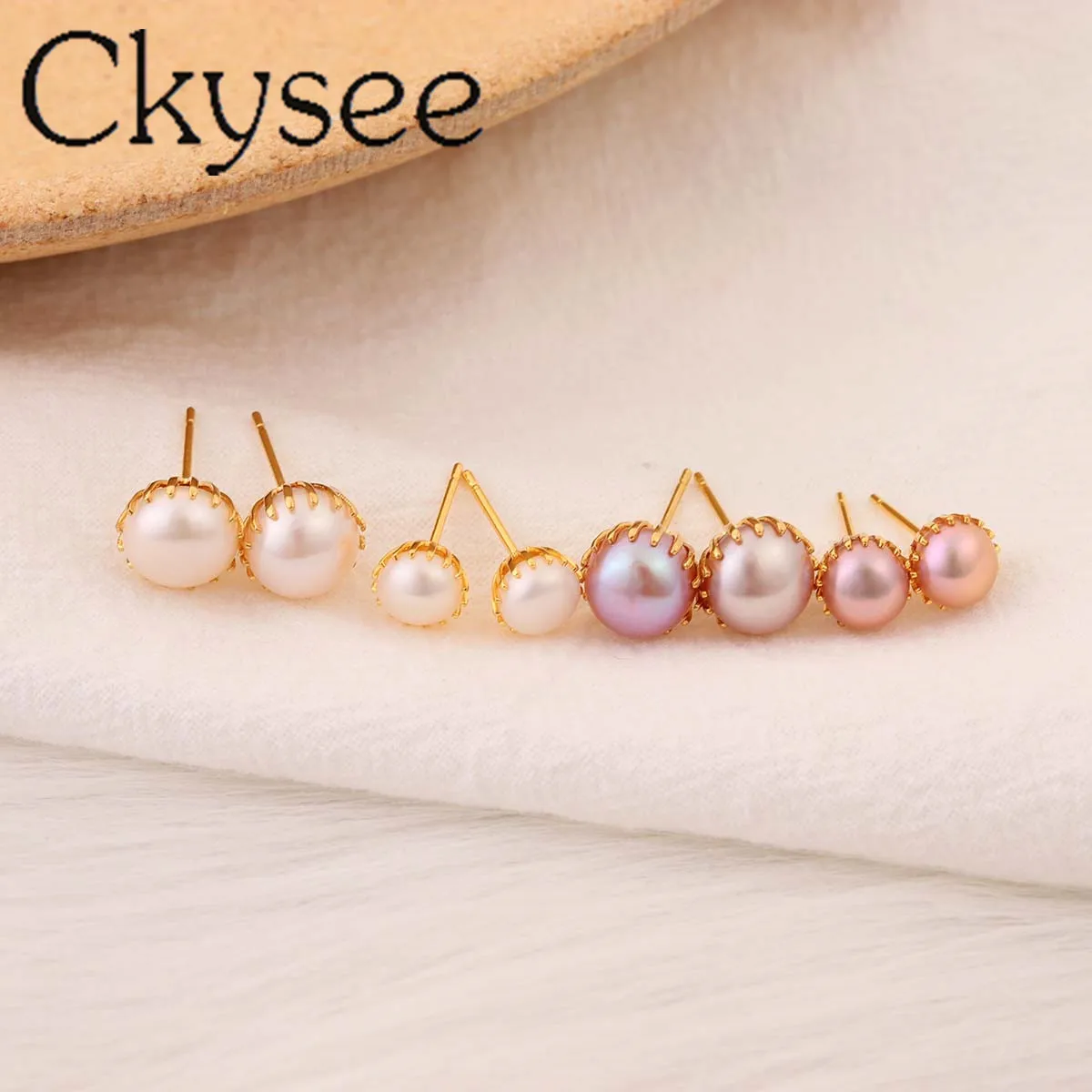 

Ckysee Real Gold Natural Baroque Pearl Round Earrings Handmade Fine Jewelry For Women Girls Dia7/9mm Charms Earring
