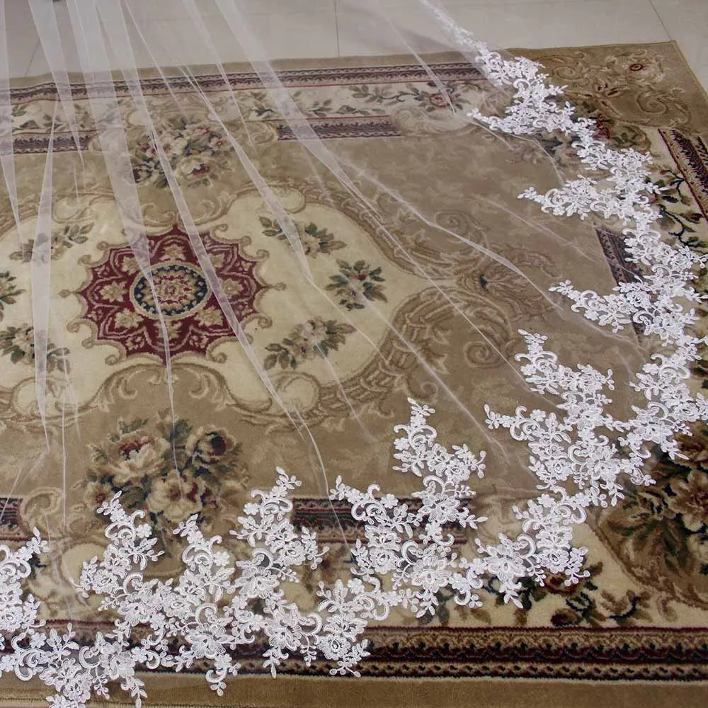 Высококачественная свадебная фата длиной 3 метра Кружевная аппликация вуаль